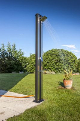 Gartendusche Solardusche 38 L, Aluminium, 215 cm hoch Außendusche + Fußwaschhahn